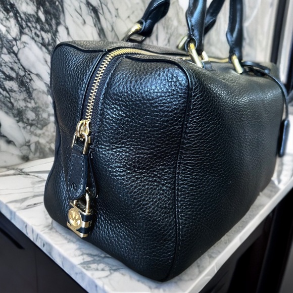 Michael Kors Kirby Leather Satchel Shoulder Bag BLACK Purse - Picture 2 of 6